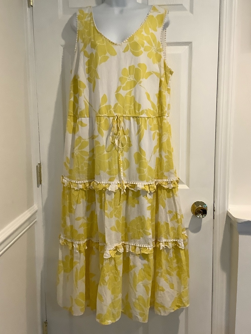 ROZ & ALI 100% Cotton Yellow/White Floral Hawaiian Beachy Summer Sun Dress 18